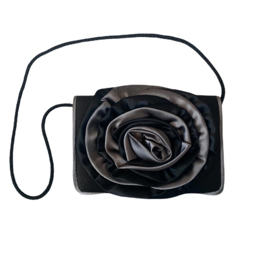 Vintage 90s Jessica McClintock 3D Floral Satin Evening Handbag / Bag / Clutch